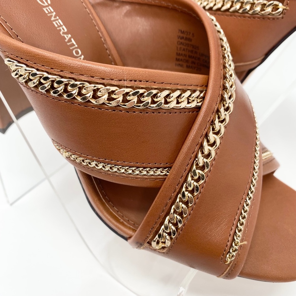 BCBGeneration Wabbi Cognac Block Heel Slide Sandals | Size 7M | NIB - Picture 3 of 6